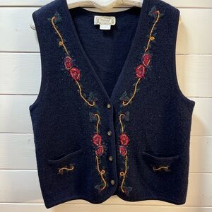 VINTAGE TRANSIT ROMANTICA Embroidered Wool Vest – Navy Blue – Size L